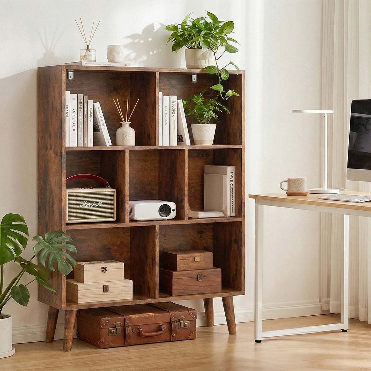 Three Tier Wooden Bookcase With Storage And Display Shelves