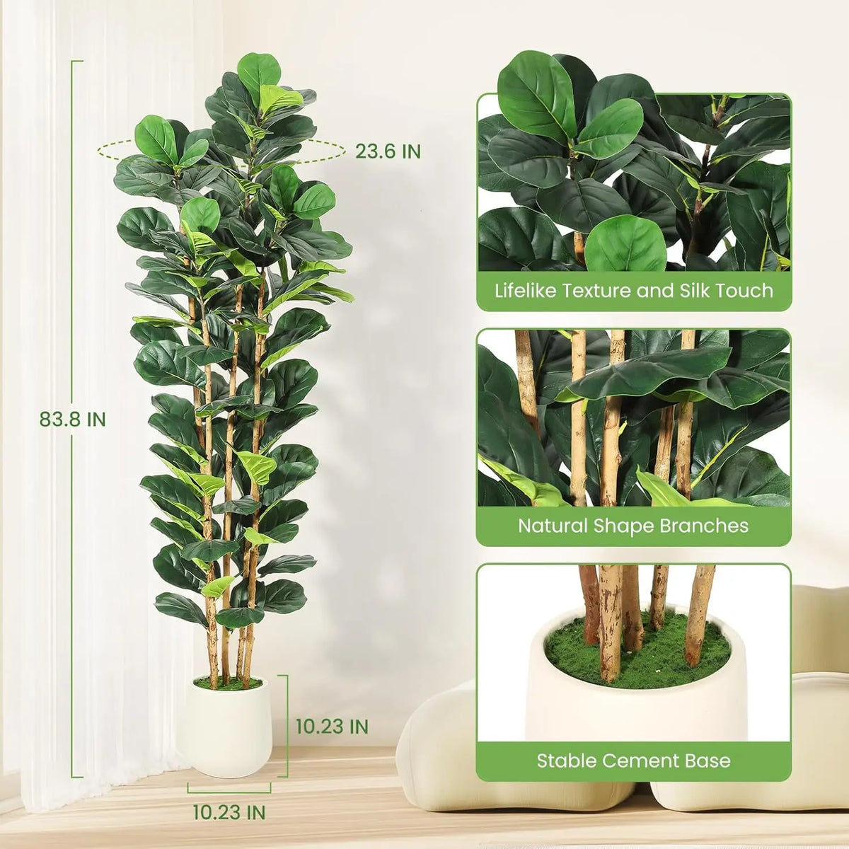 HiMiss Artificial Fiddle Leaf Fig Tree Indoor Outdoor Decor