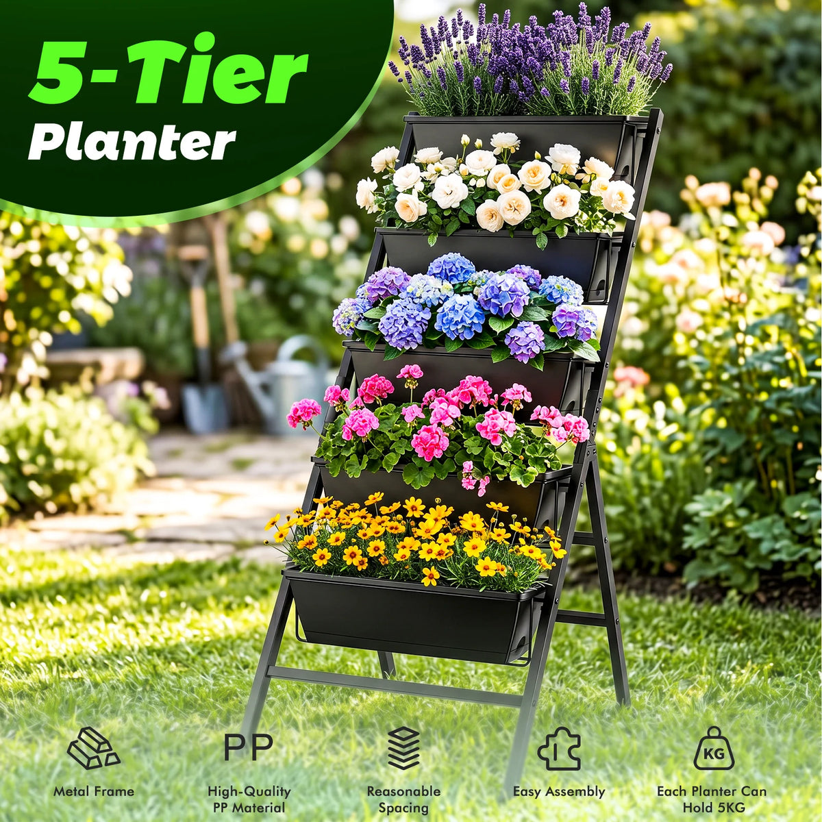 Freestanding Vertical Garden Planter Stand With Storage Rack