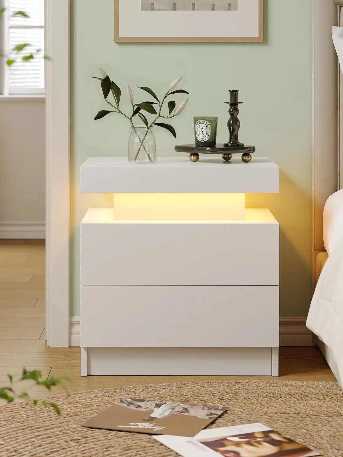 Cubehom LED Nightstands With Two Drawers And RGB Lights
