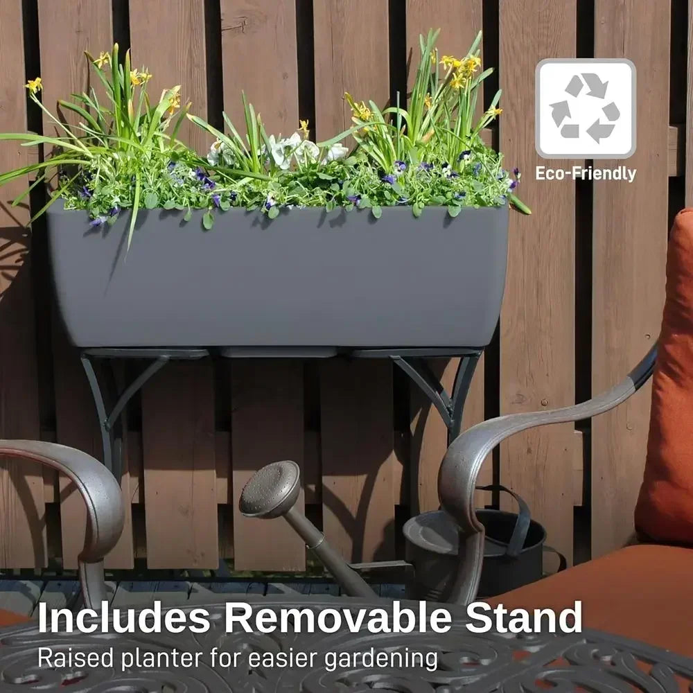 Elevated Weather Resistant Garden Planter With Iron Stand