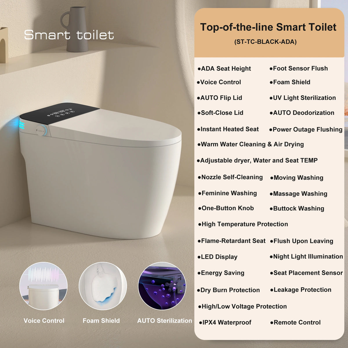 Smart Toilet With Bidet And Heated Seat Auto Open Close