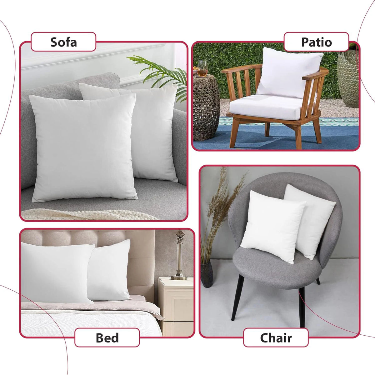 LDC Lux Decor Collection Pillow Inserts Set of 4 Cushions
