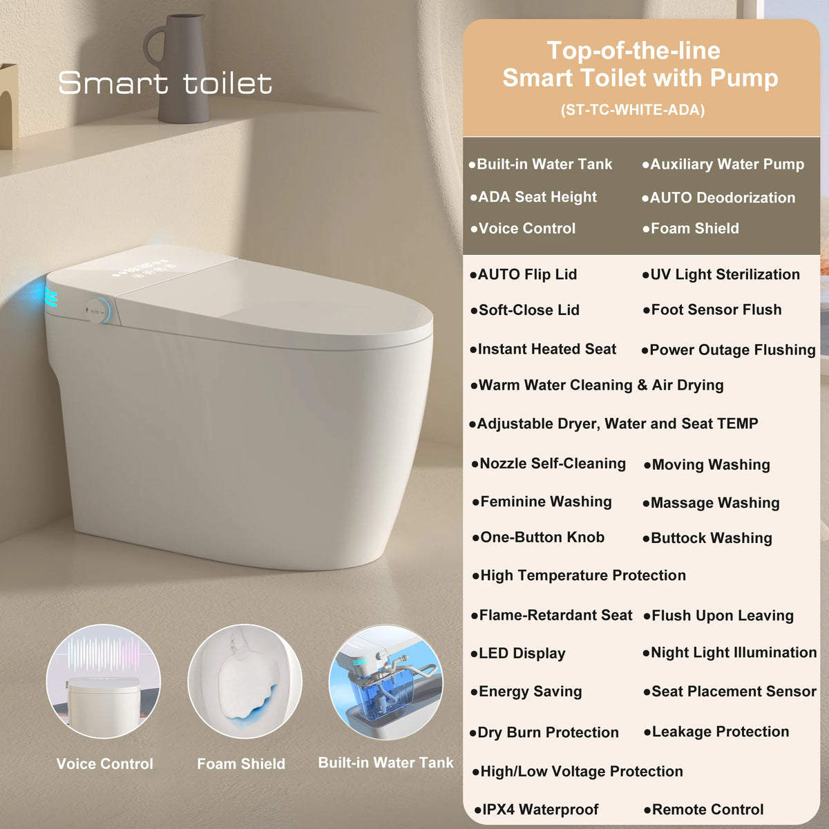 Smart Toilet With Bidet And Heated Seat Auto Open Close