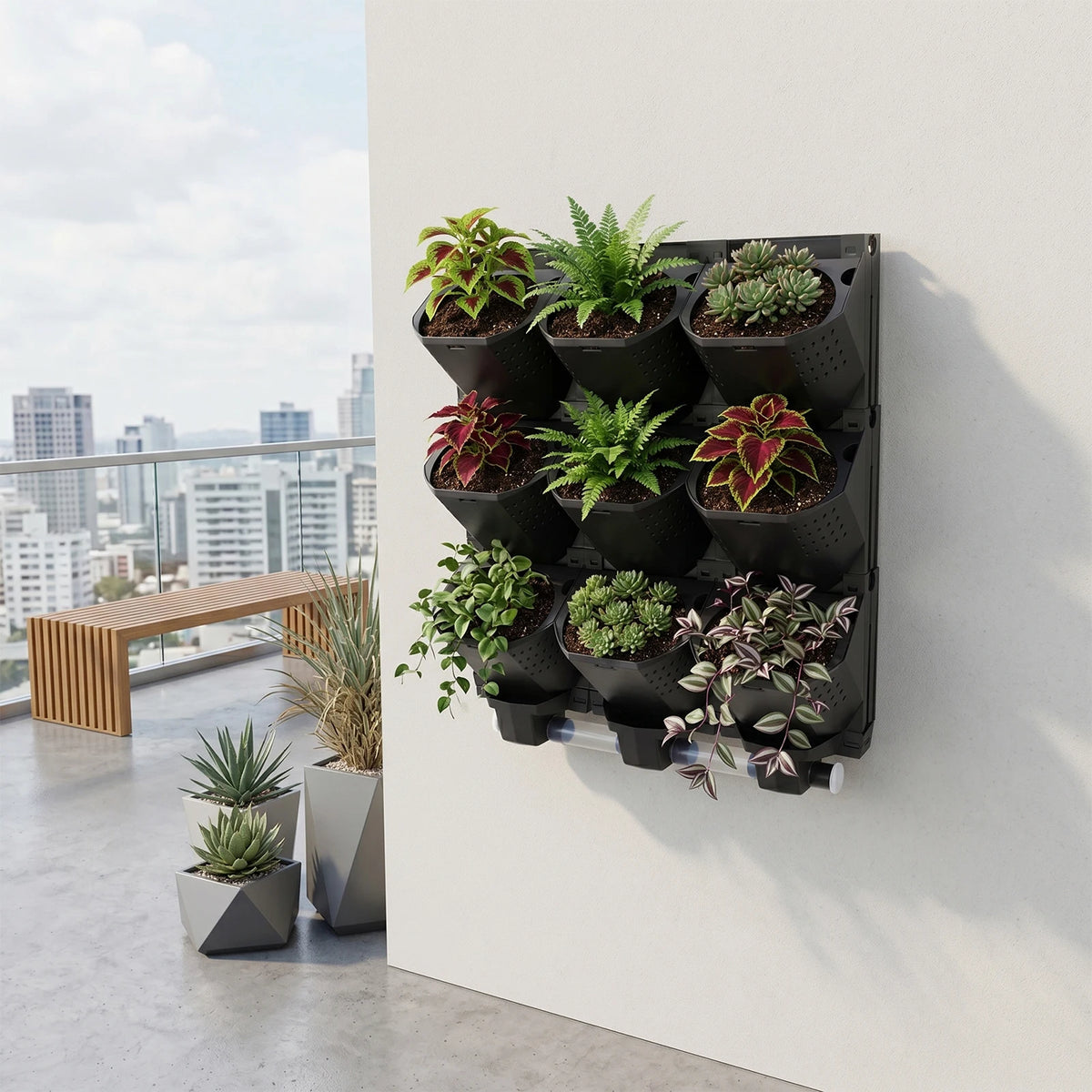 Modular Vertical Wall Planter With Drainage For Home Gardens
