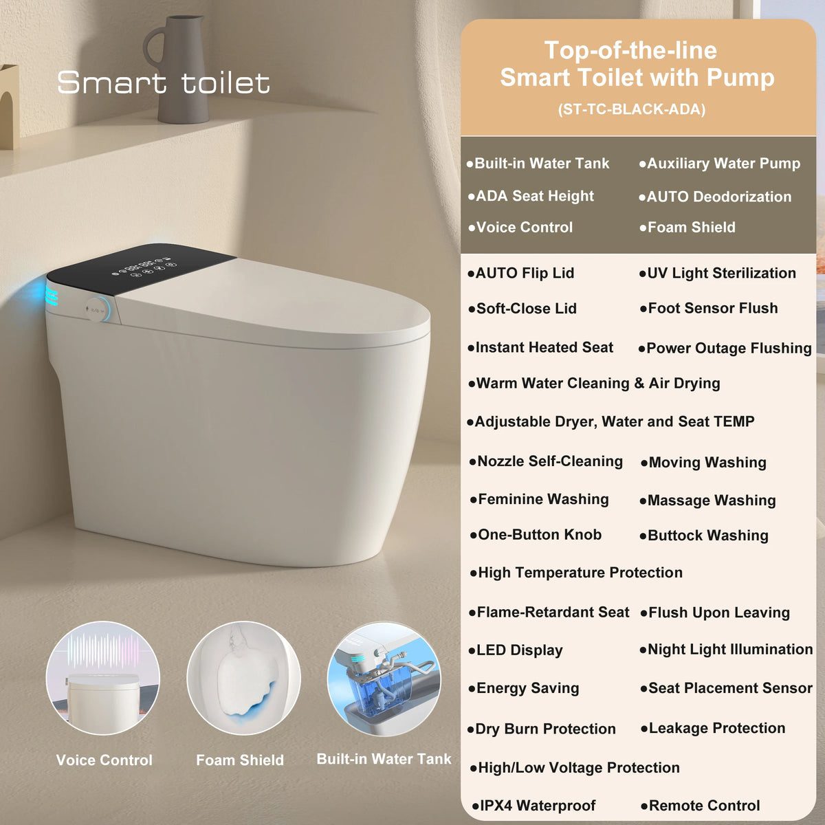 Smart Toilet With Bidet And Heated Seat Auto Open Close