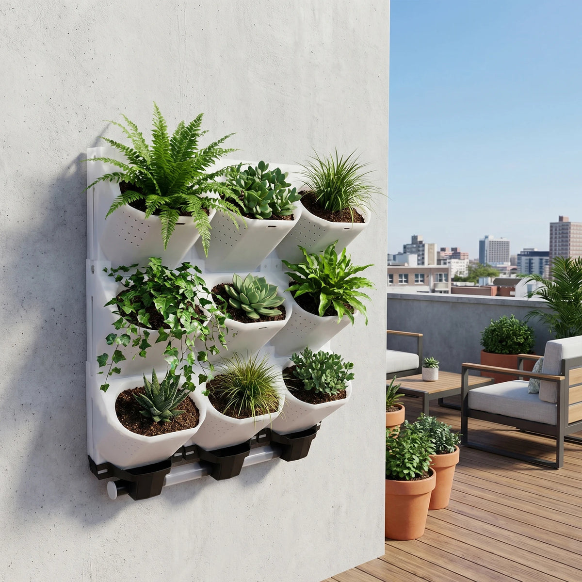 Modular Vertical Wall Planter With Drainage For Home Gardens