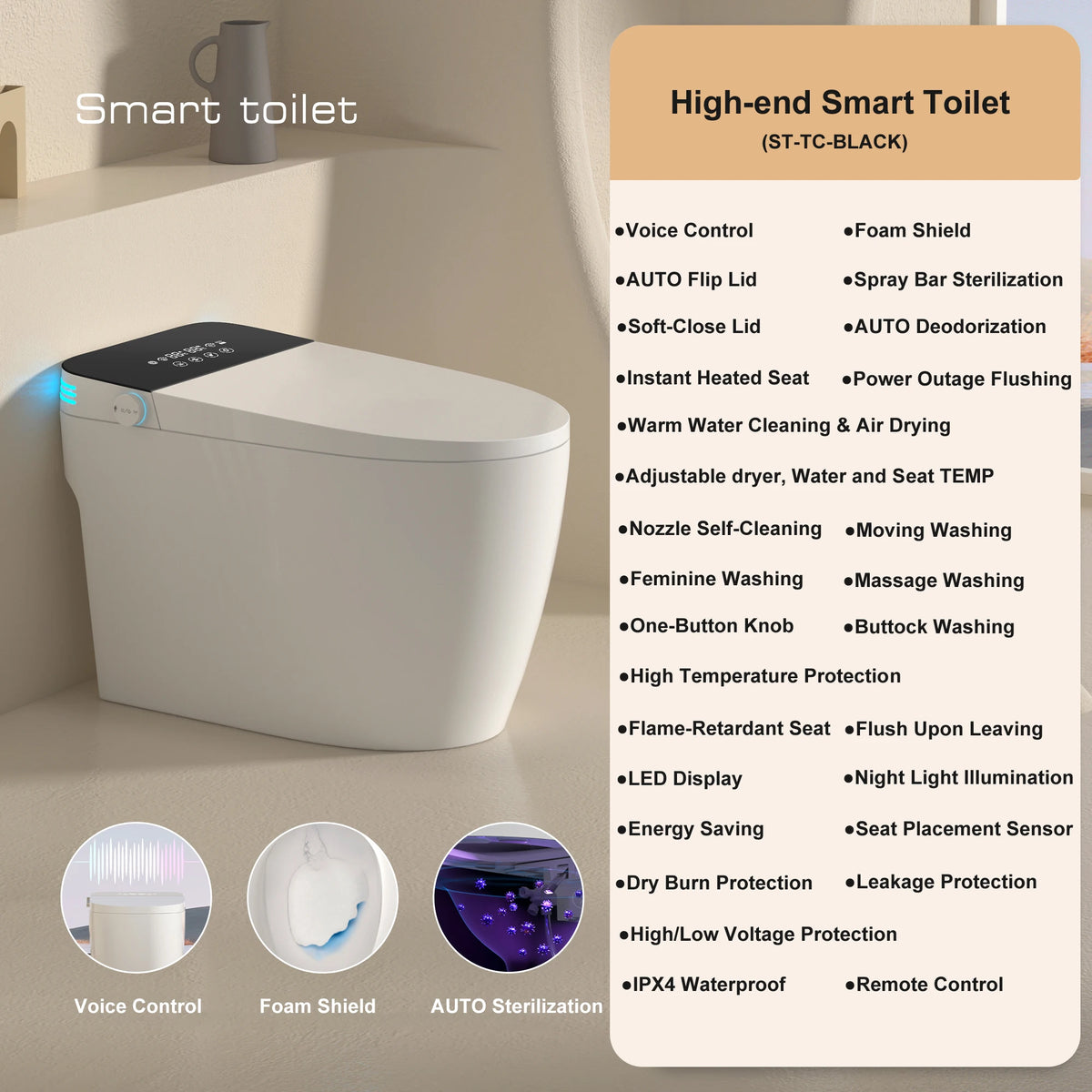 Smart Toilet With Bidet And Heated Seat Auto Open Close