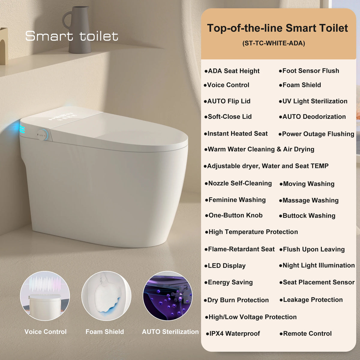 Smart Toilet With Bidet And Heated Seat Auto Open Close