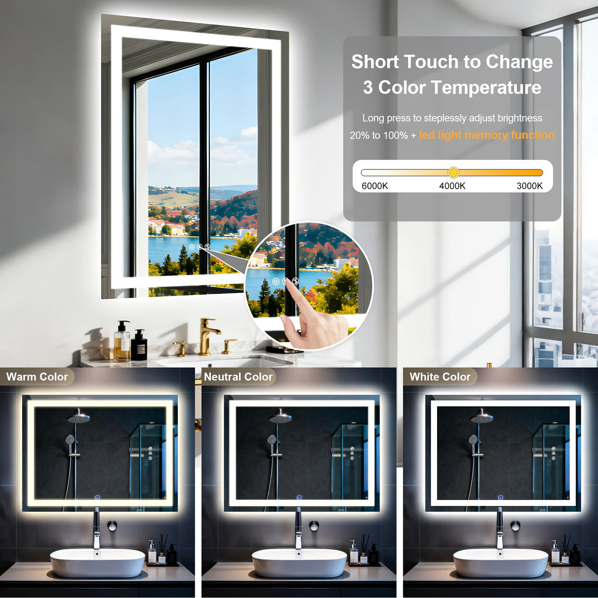 Borwart Smart Led Bathroom Mirror With Anti Fog Tempered Glass