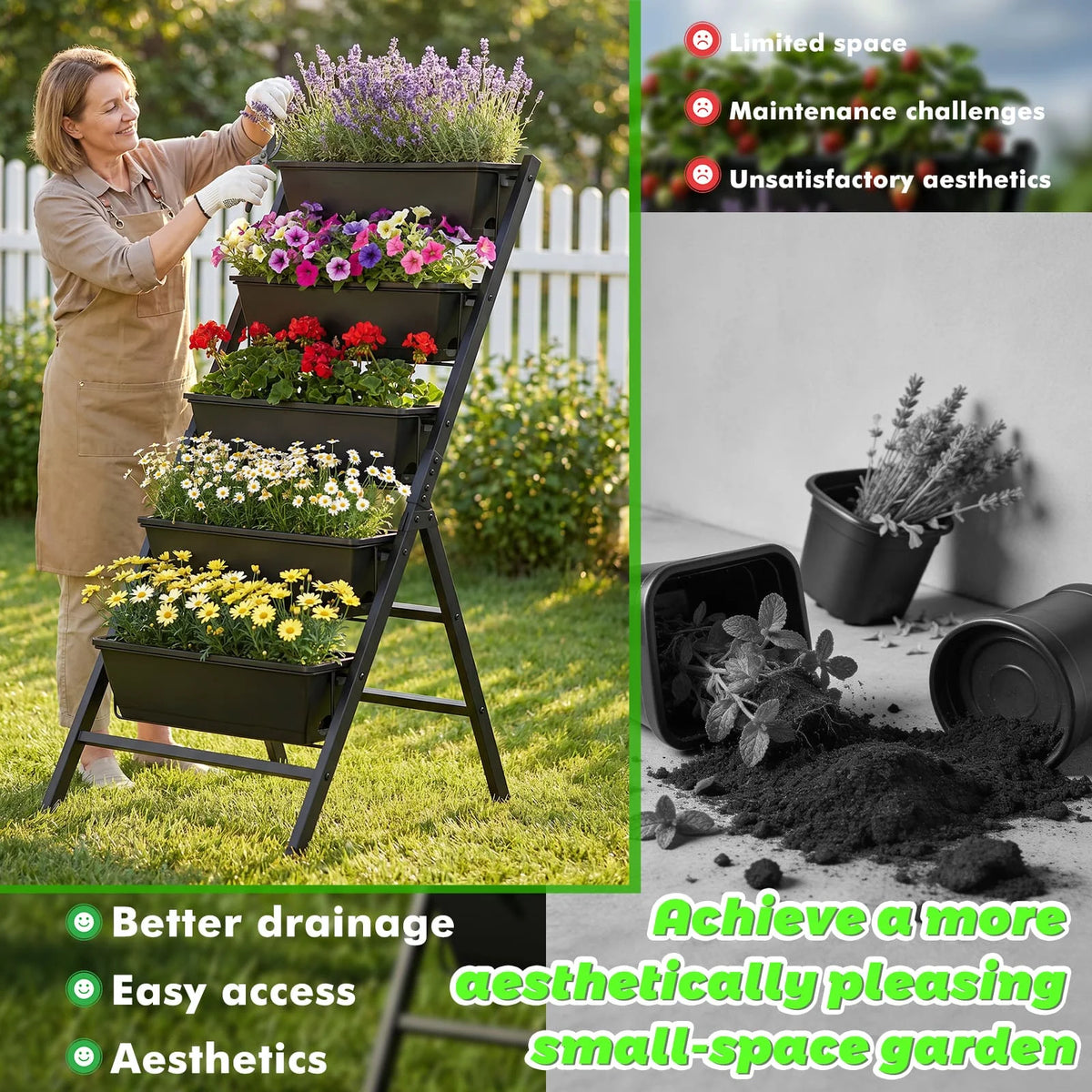 Freestanding Vertical Garden Planter Stand With Storage Rack