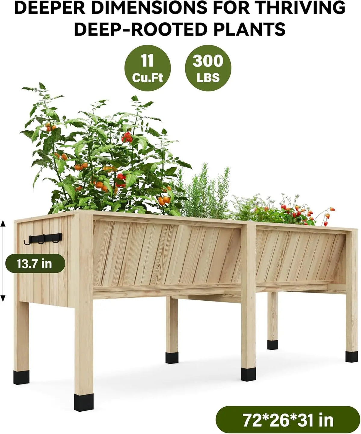WPC Square Raised Garden Bed With Hooks And Balcony Planters