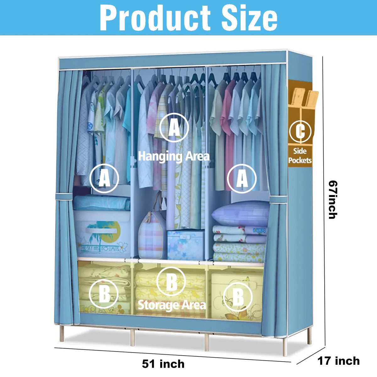 Portable Wardrobe Organizer Storage Rack For Clothes And Shoes Nonwoven Fabric