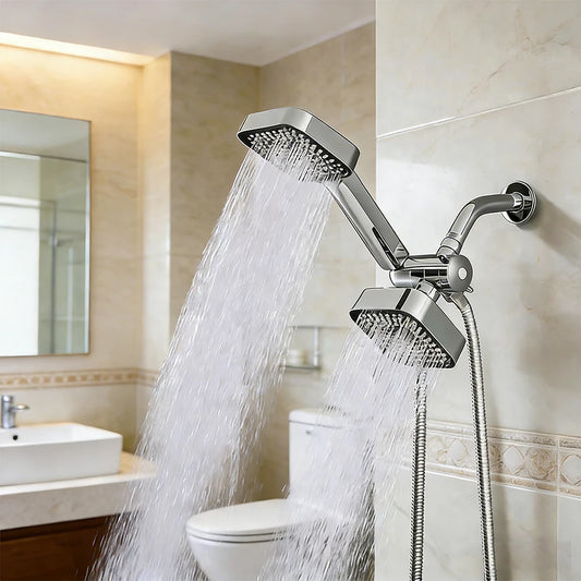 High-Flow Shower Head and Handheld Set With Long Hose Three-Way Distributor