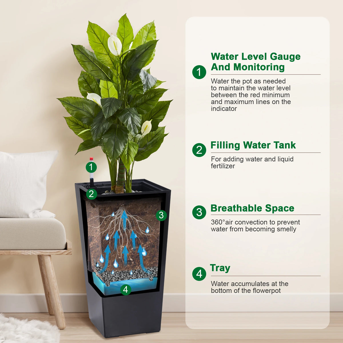 Set Of Two Indoor And Outdoor Planters With Water Monitors