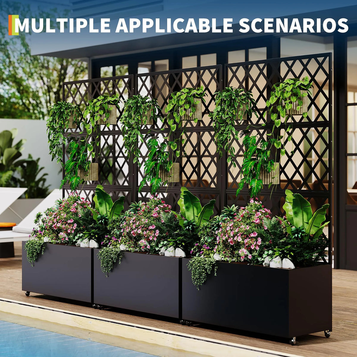 HiMISS Galvanized Steel Rolling Garden Planter With Privacy Trellis