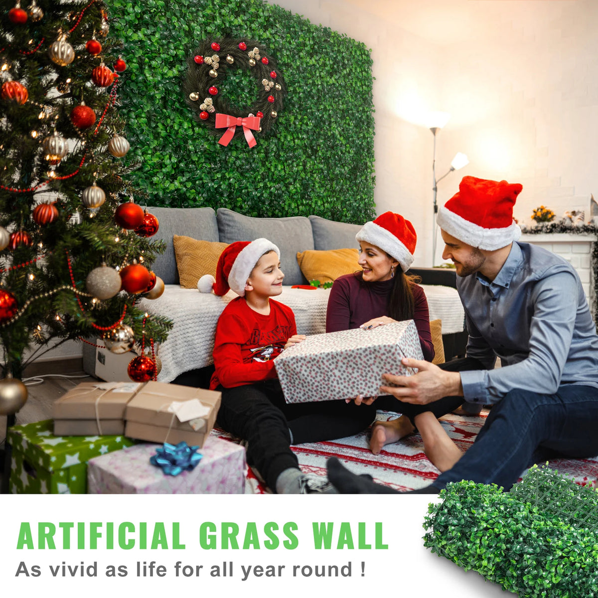SucceBuy Artificial Boxwood Panel UV 24pcs 20x20/24x16 in Boxwood Hedge Wall Panels Artificial Grass Backdrop Wall Green Grass