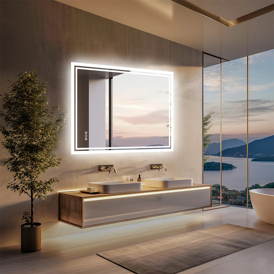 Luvodi Led Bathroom Mirror Frameless Touch Sensor Anti Fog Light