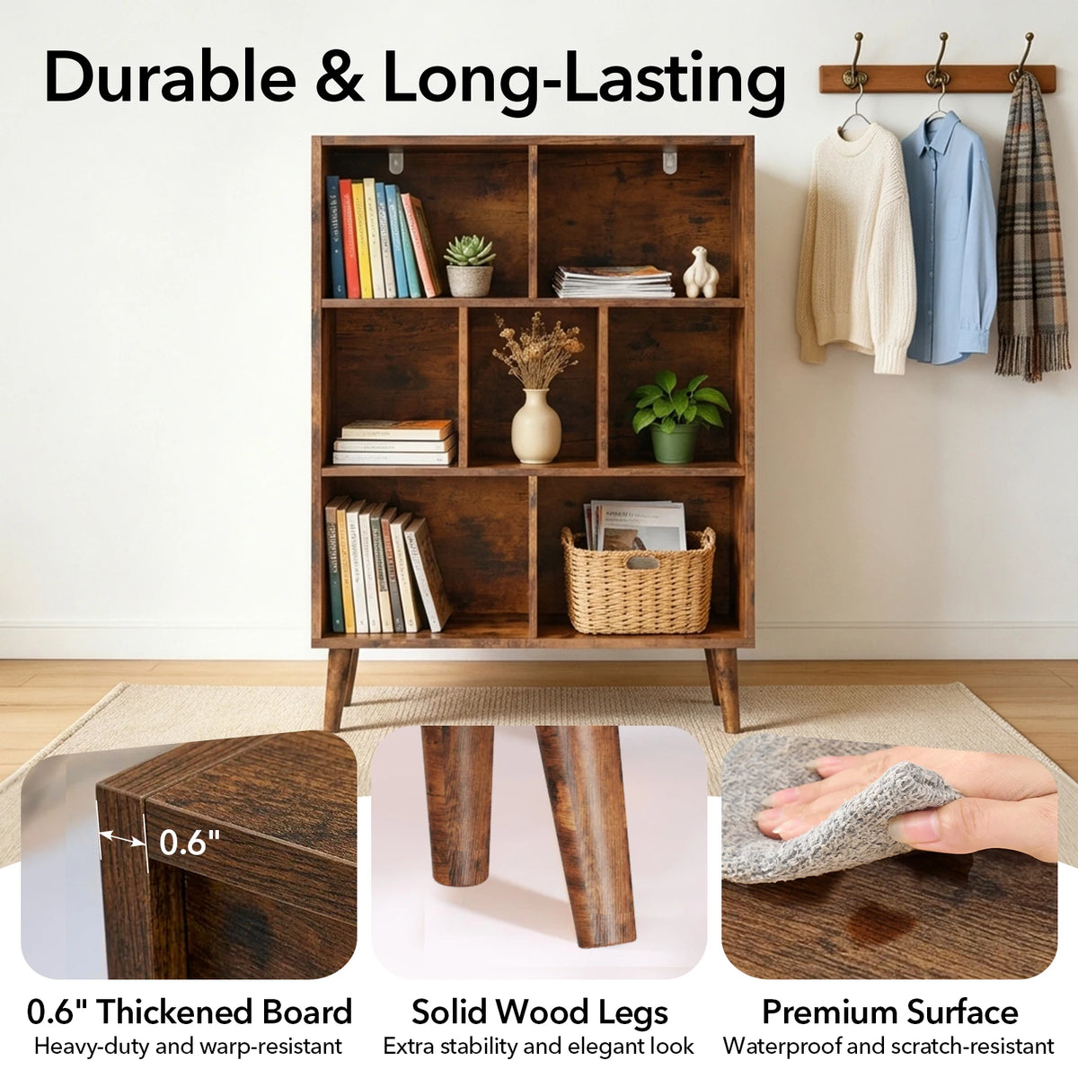 Three Tier Wooden Bookcase With Storage And Display Shelves