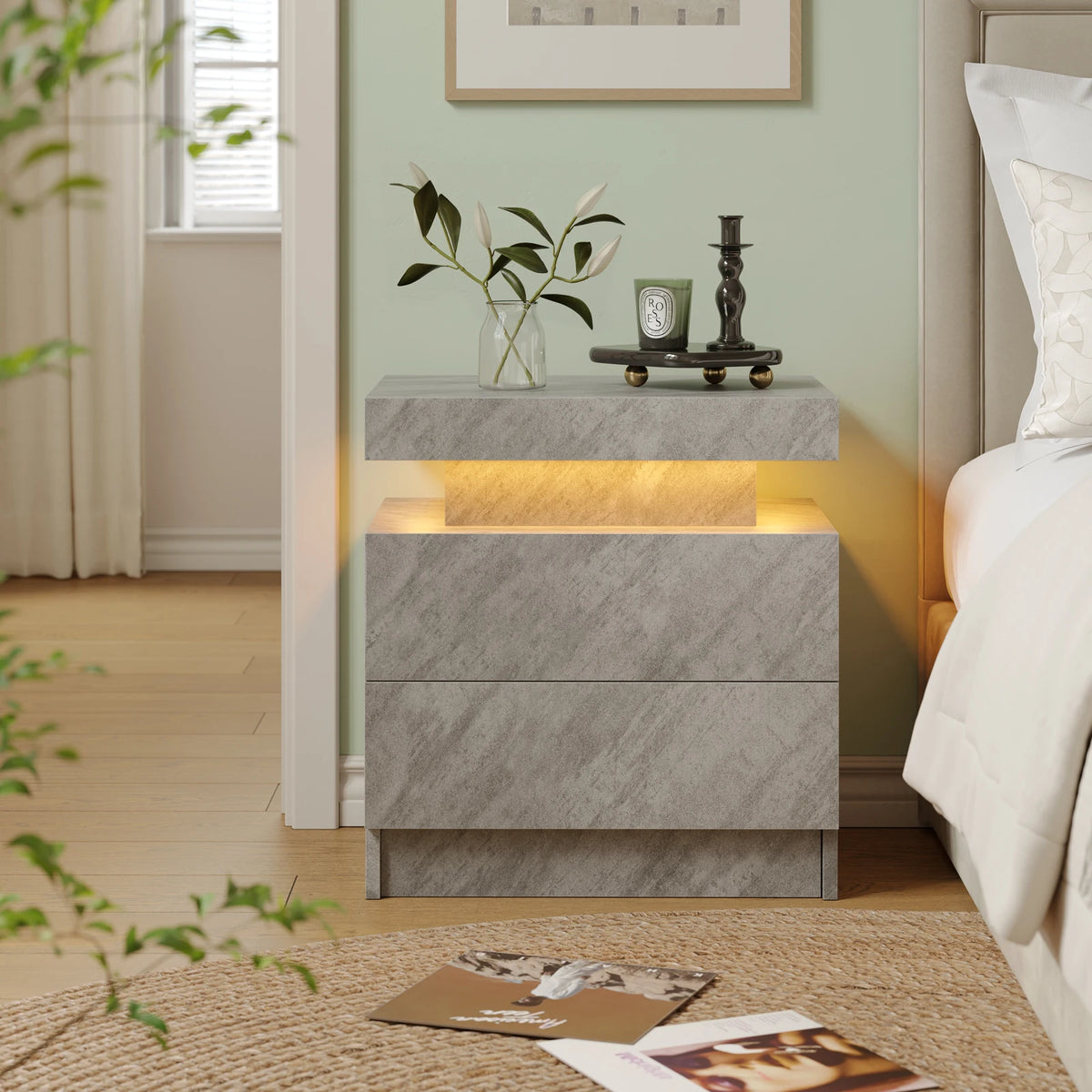Cubehom LED Nightstands With Two Drawers And RGB Lights
