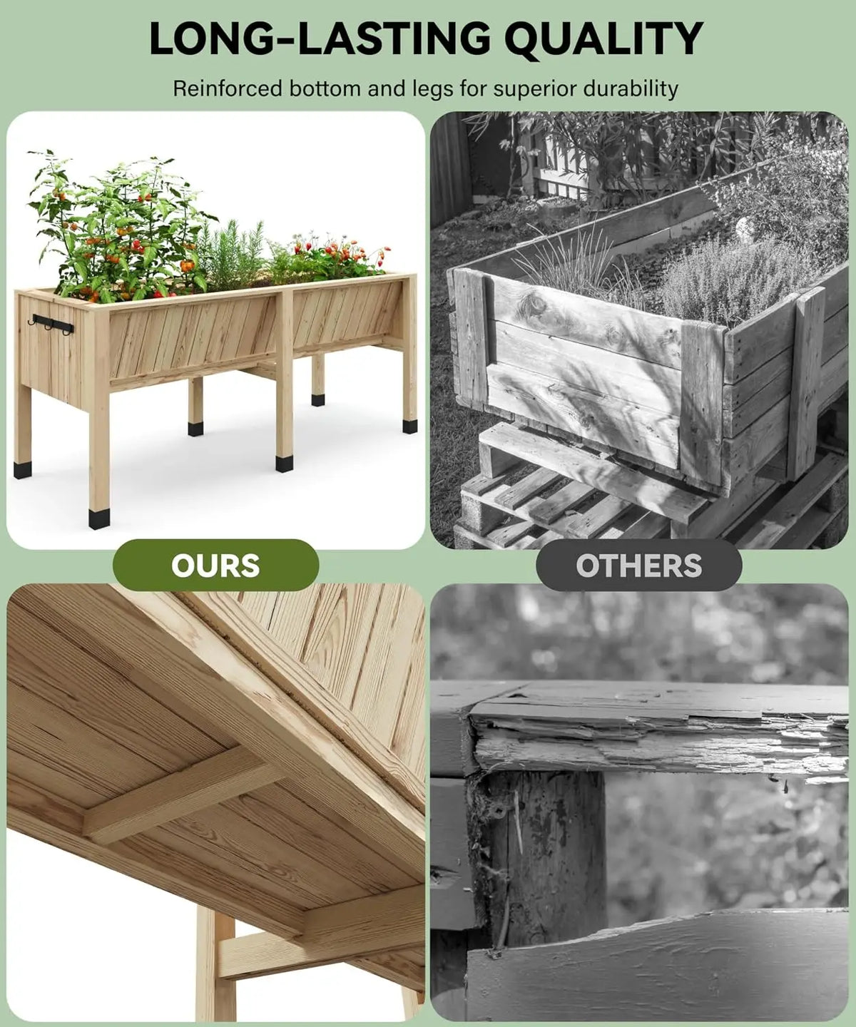 WPC Square Raised Garden Bed With Hooks And Balcony Planters