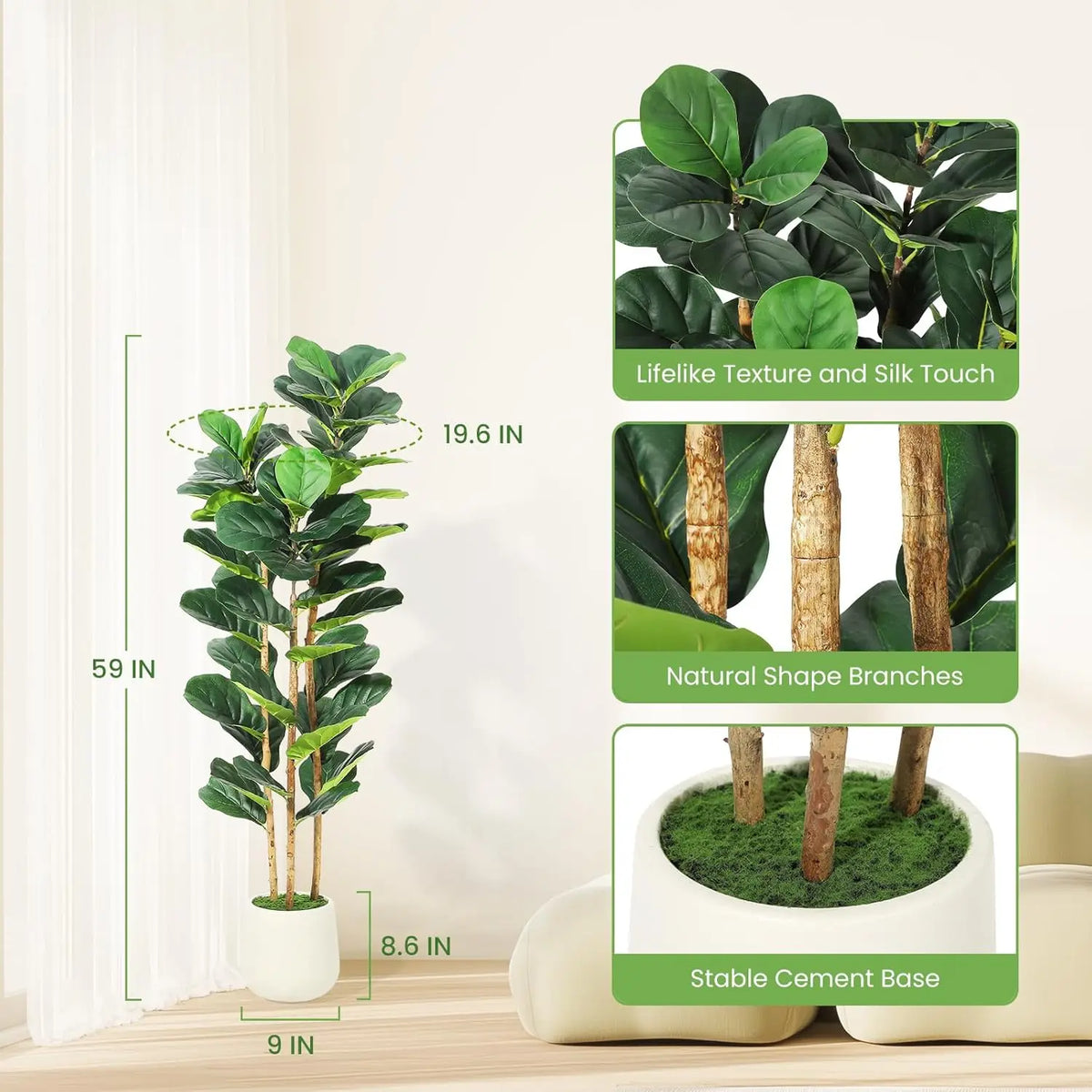 HiMiss Artificial Fiddle Leaf Fig Tree Indoor Outdoor Decor