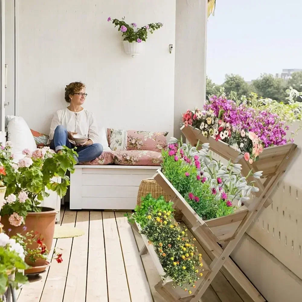 Three Tier Elevated Wooden Garden Planter Box For Outdoors