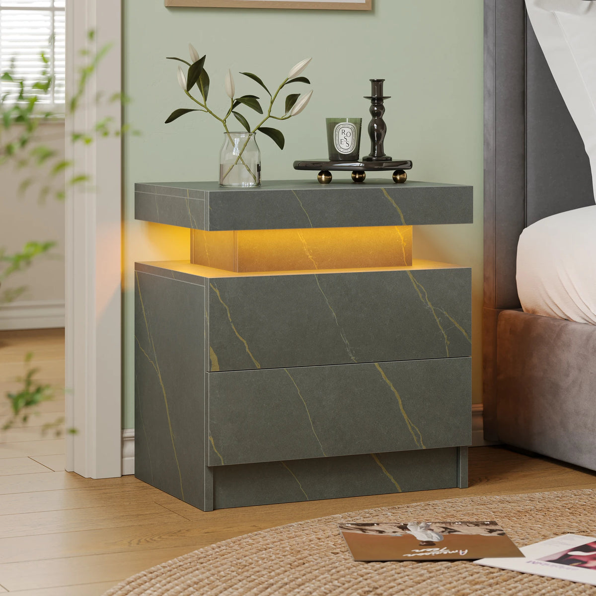 Cubehom LED Nightstands With Two Drawers And RGB Lights
