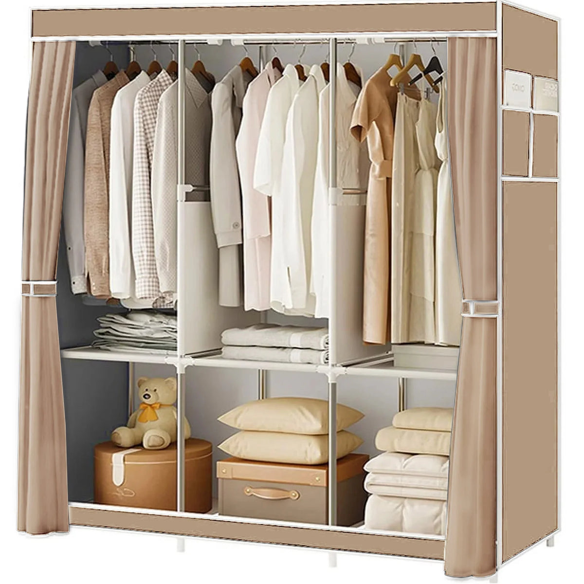 Portable Wardrobe Organizer Storage Rack For Clothes And Shoes Nonwoven Fabric