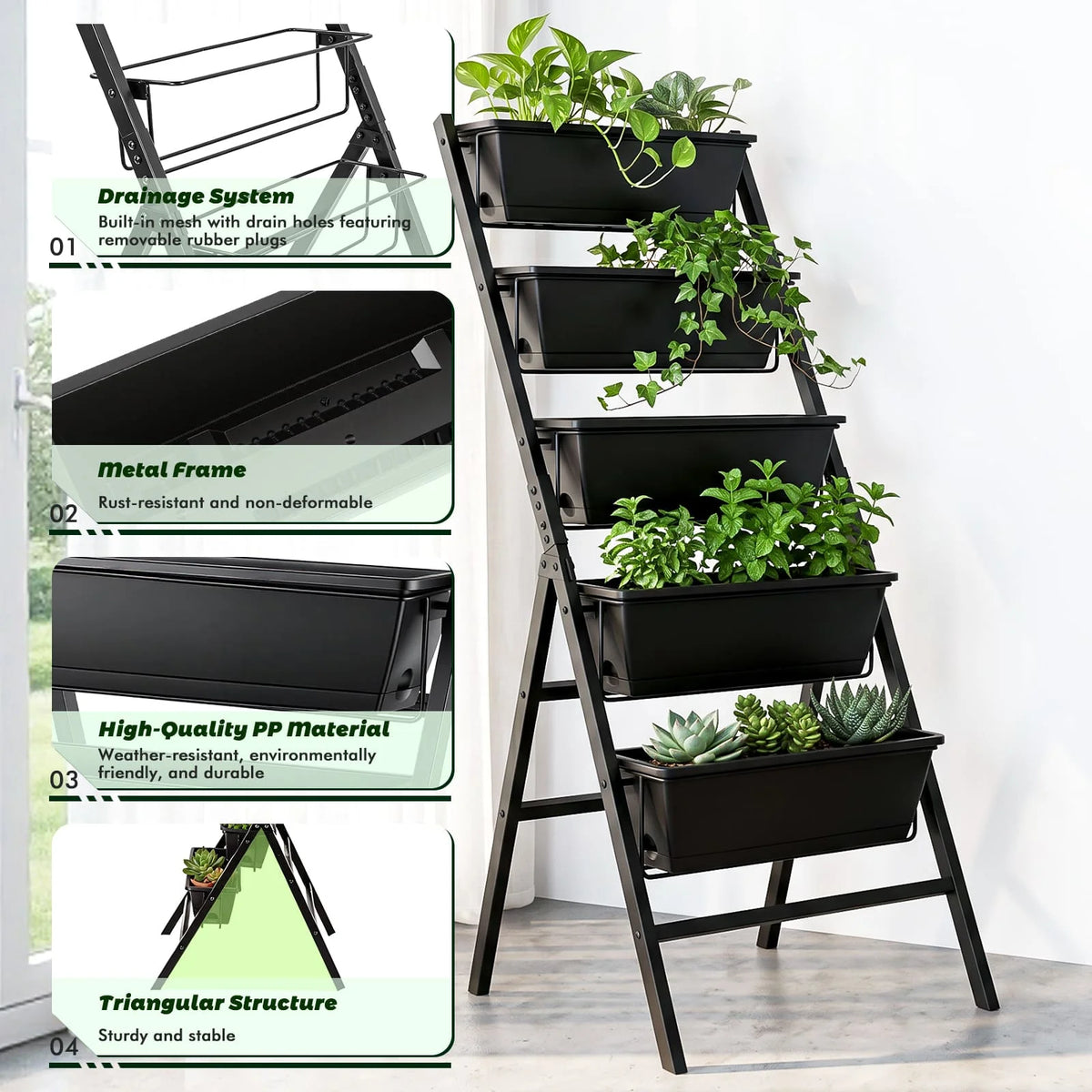 Freestanding Vertical Garden Planter Stand With Storage Rack