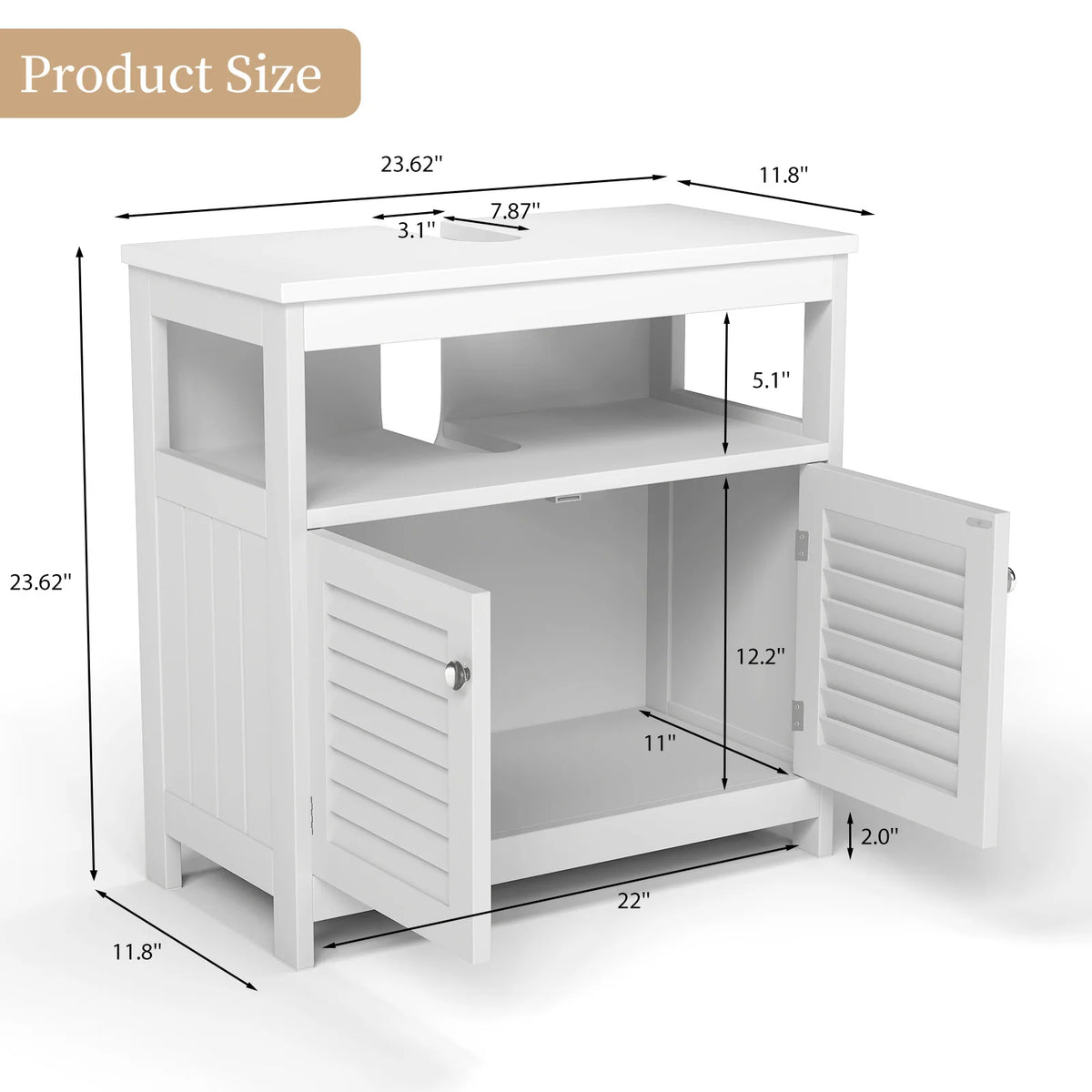 Modern Freestanding Bathroom Storage Cabinet With Wood Shutter Doors