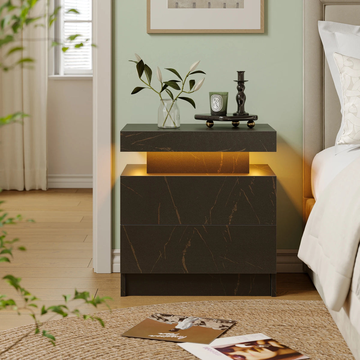 Cubehom LED Nightstands With Two Drawers And RGB Lights