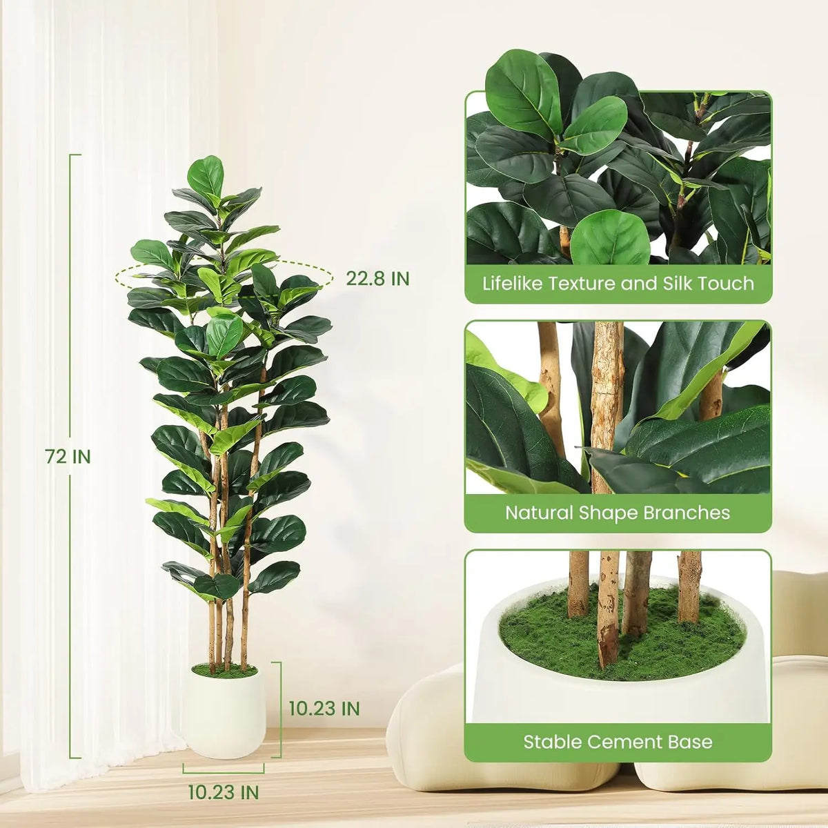 HiMiss Artificial Fiddle Leaf Fig Tree Indoor Outdoor Decor