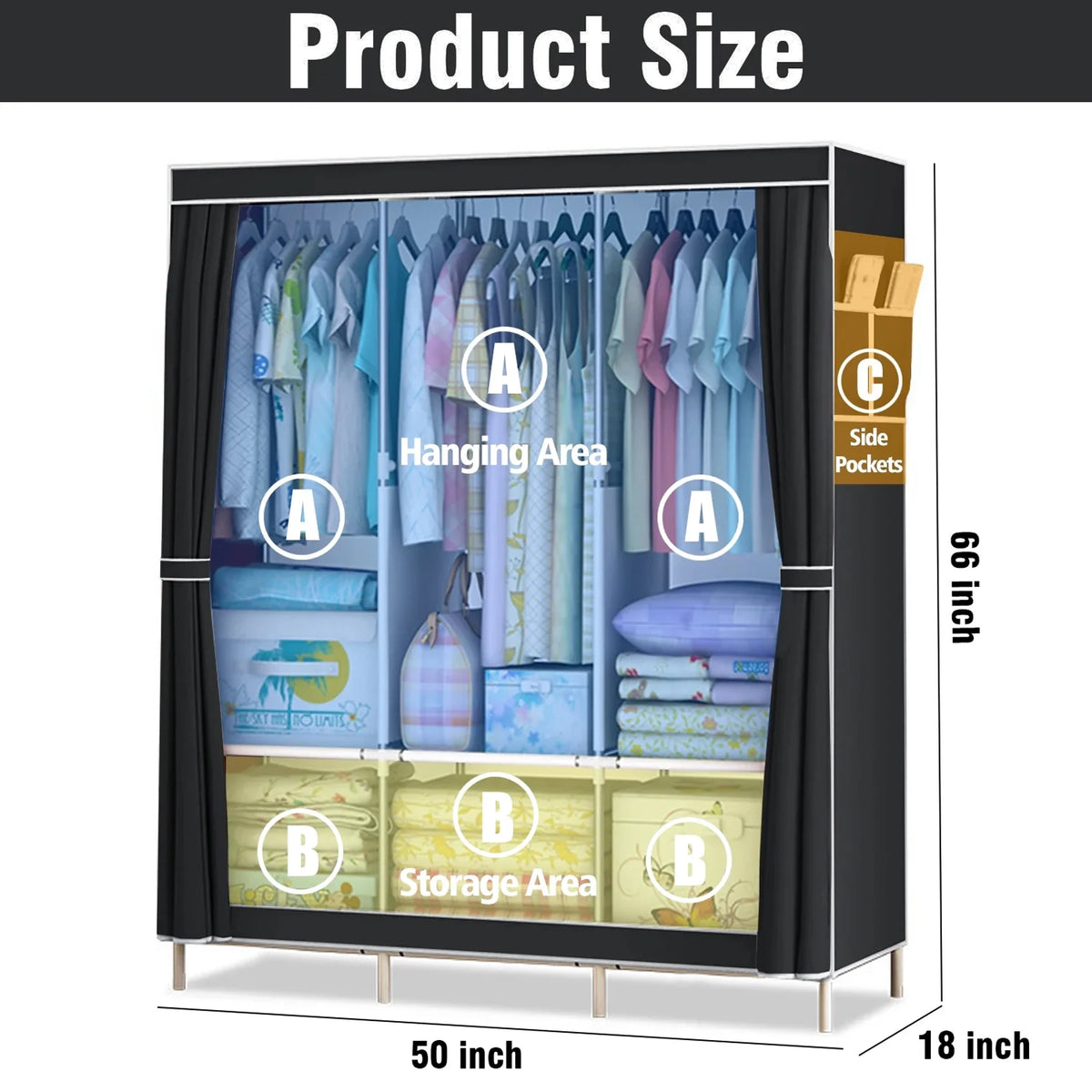 Portable Wardrobe Organizer Storage Rack For Clothes And Shoes Nonwoven Fabric