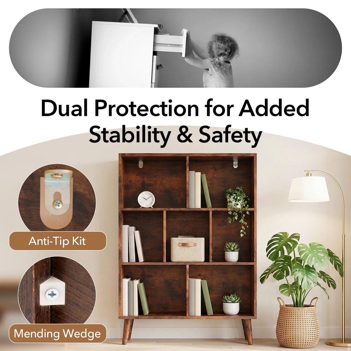 Three Tier Wooden Bookcase With Storage And Display Shelves