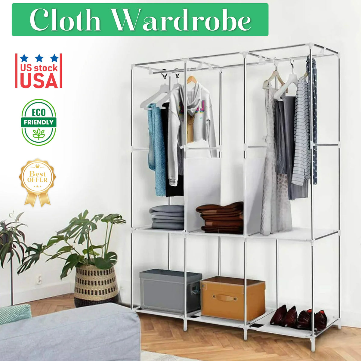 Portable Wardrobe Organizer Storage Rack For Clothes And Shoes Nonwoven Fabric