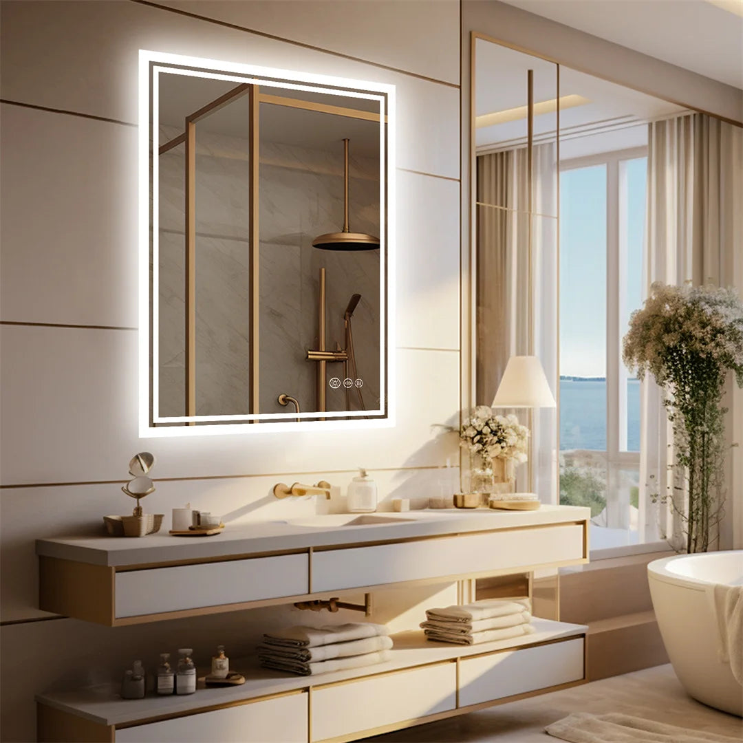 Luvodi Led Bathroom Mirror Frameless Touch Sensor Anti Fog Light