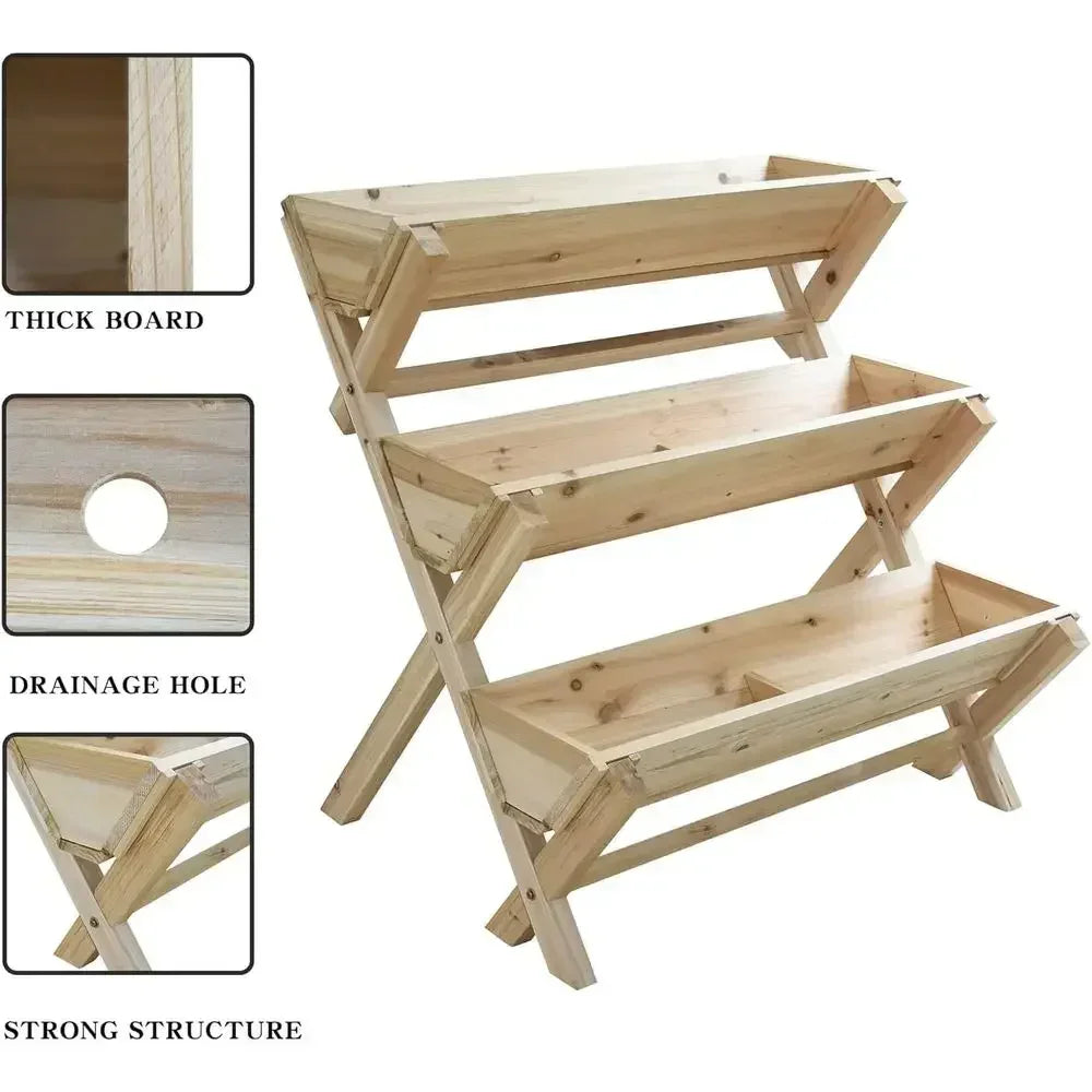 Three Tier Elevated Wooden Garden Planter Box For Outdoors