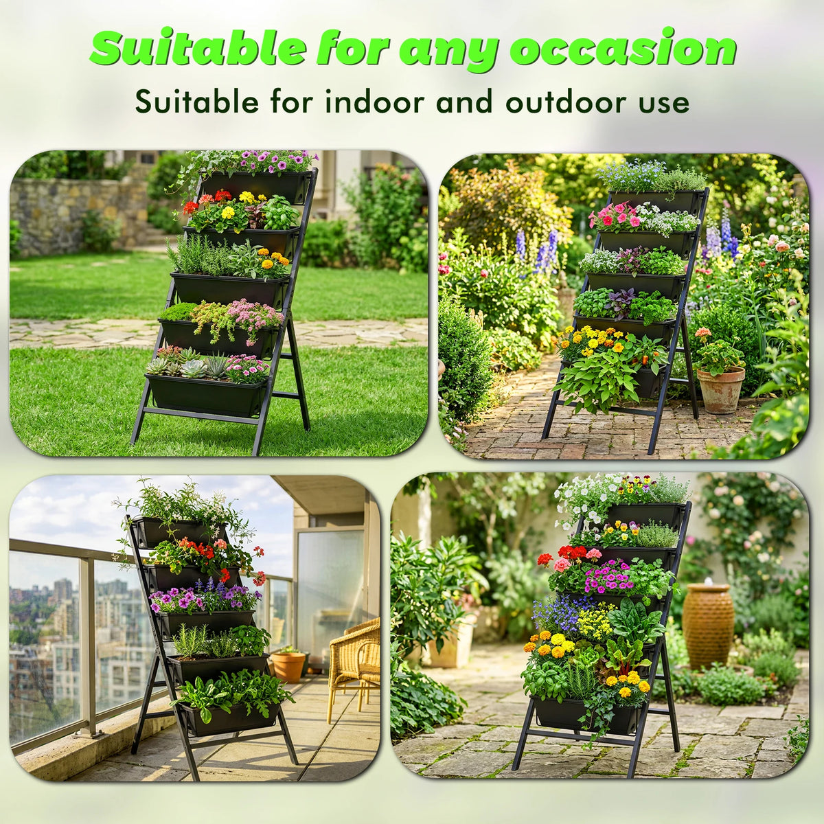 Freestanding Vertical Garden Planter Stand With Storage Rack