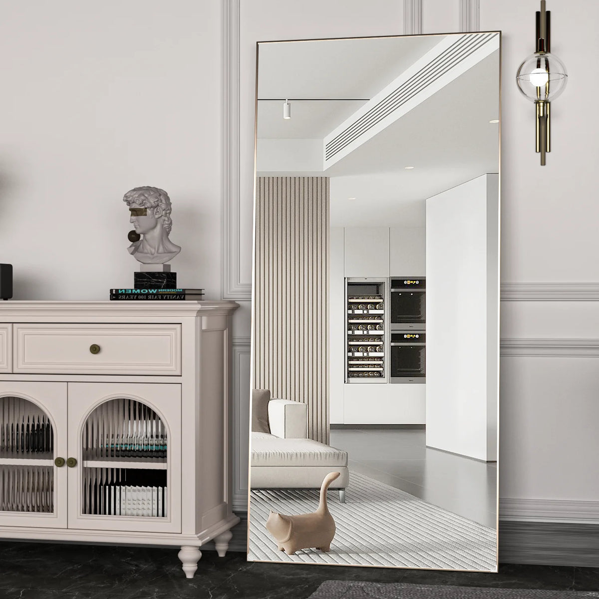 CASSILANDO Full Length Mirror 65" * 24 ", Floor Standing Mirror, Black Metal Frame Mirror， Full Body Mirror