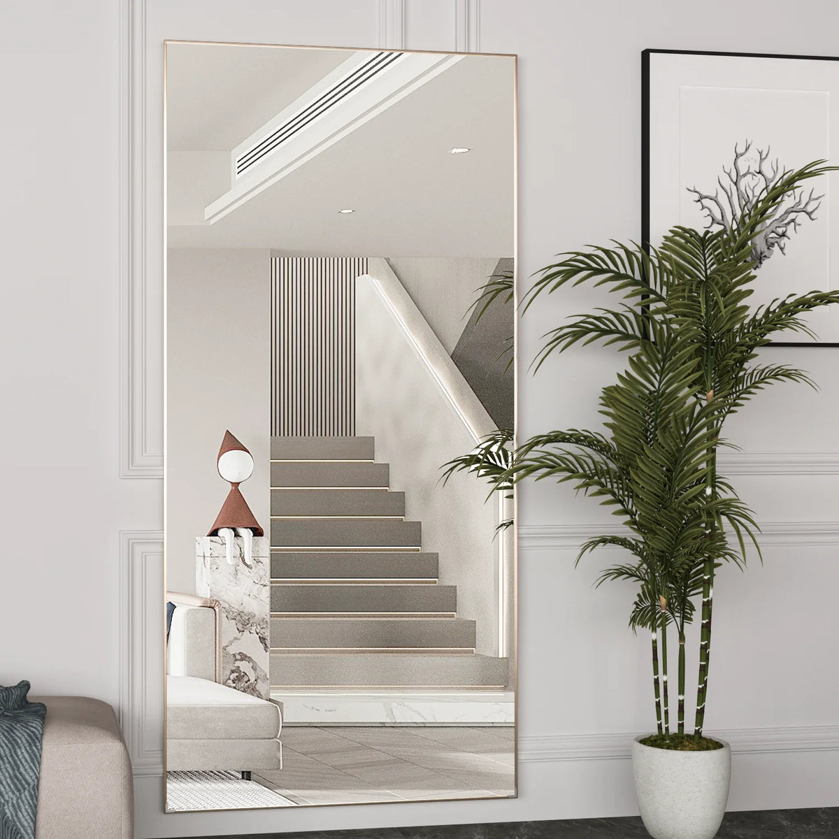 CASSILANDO Full Length Mirror 65" * 24 ", Floor Standing Mirror, Black Metal Frame Mirror， Full Body Mirror