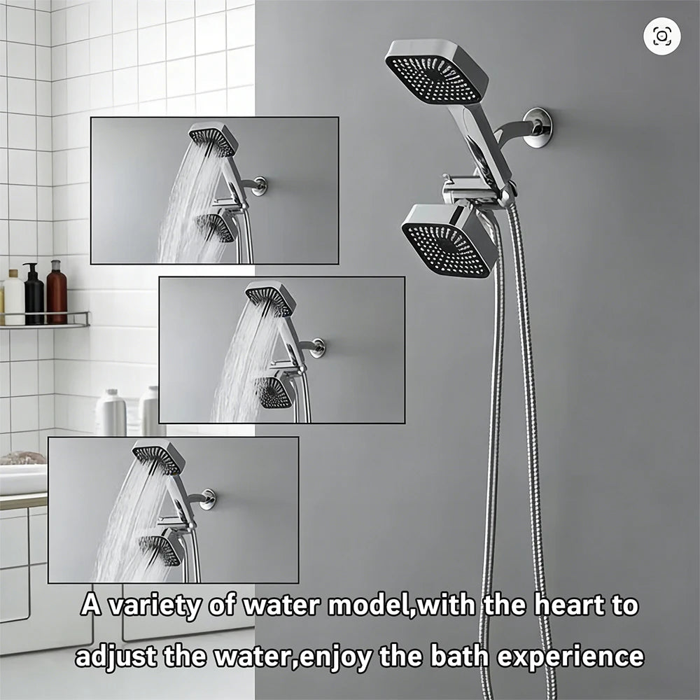 High-Flow Shower Head and Handheld Set With Long Hose Three-Way Distributor