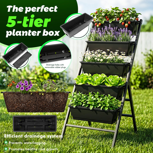 Freestanding Vertical Garden Planter Stand With Storage Rack