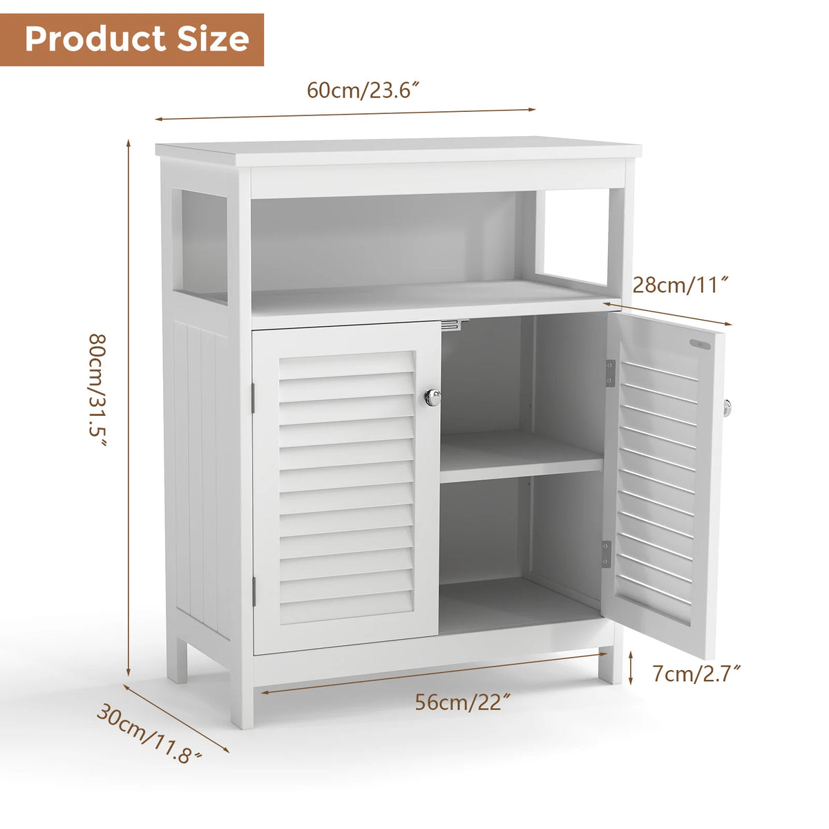 Modern Freestanding Bathroom Storage Cabinet With Wood Shutter Doors
