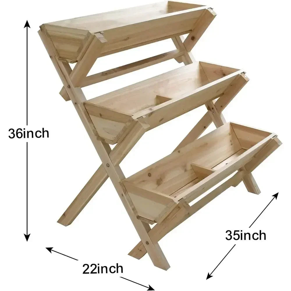 Three Tier Elevated Wooden Garden Planter Box For Outdoors