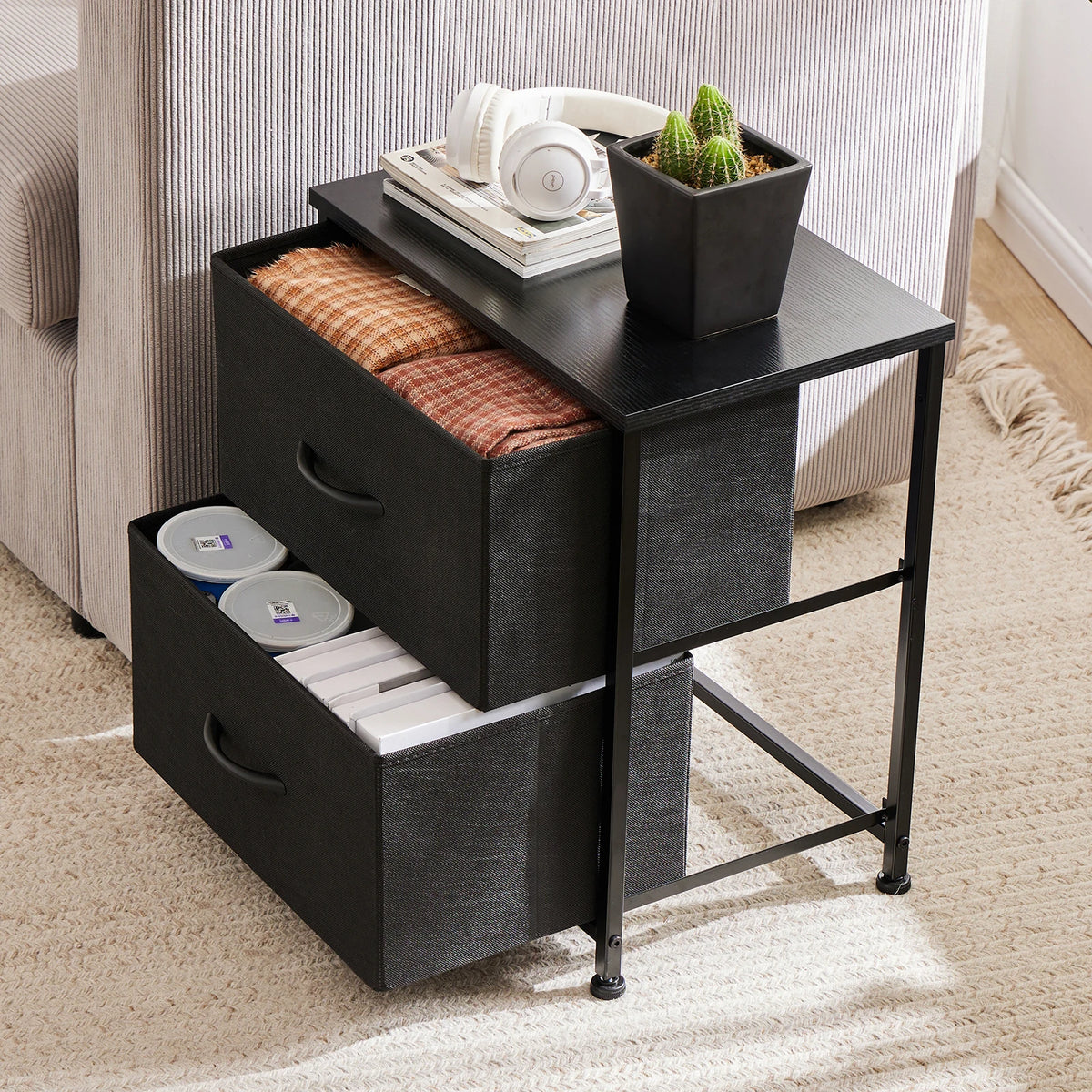 JHK Nightstand Bedside Table With Storage Drawers Cabinet