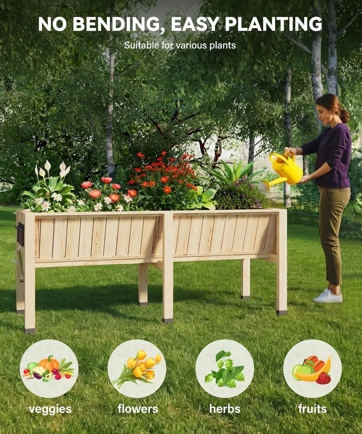 WPC Square Raised Garden Bed With Hooks And Balcony Planters