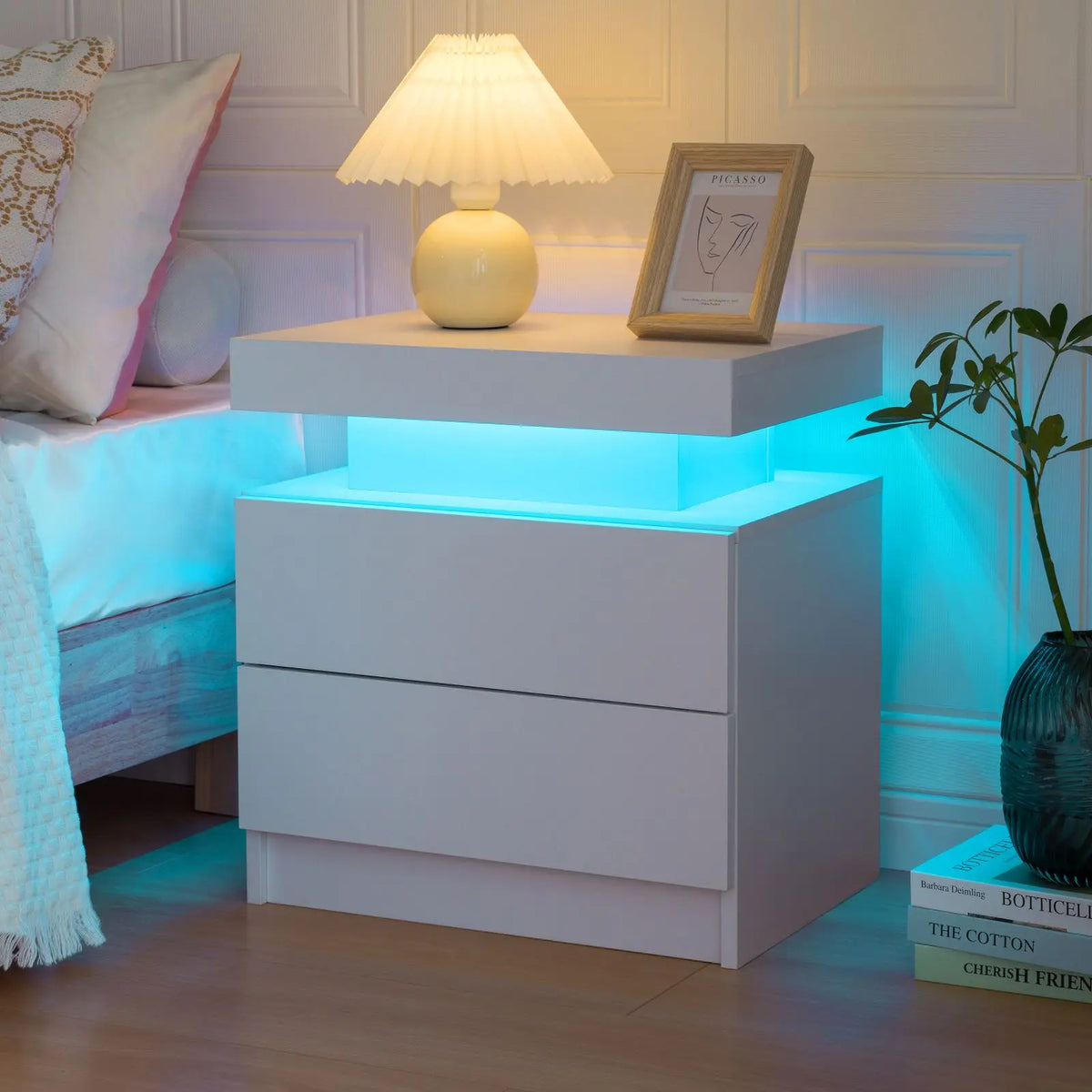 Cubehom LED Nightstands With Two Drawers And RGB Lights