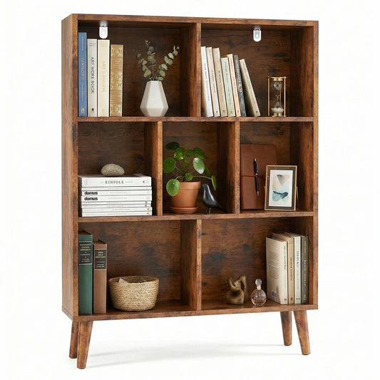 Three Tier Wooden Bookcase With Storage And Display Shelves