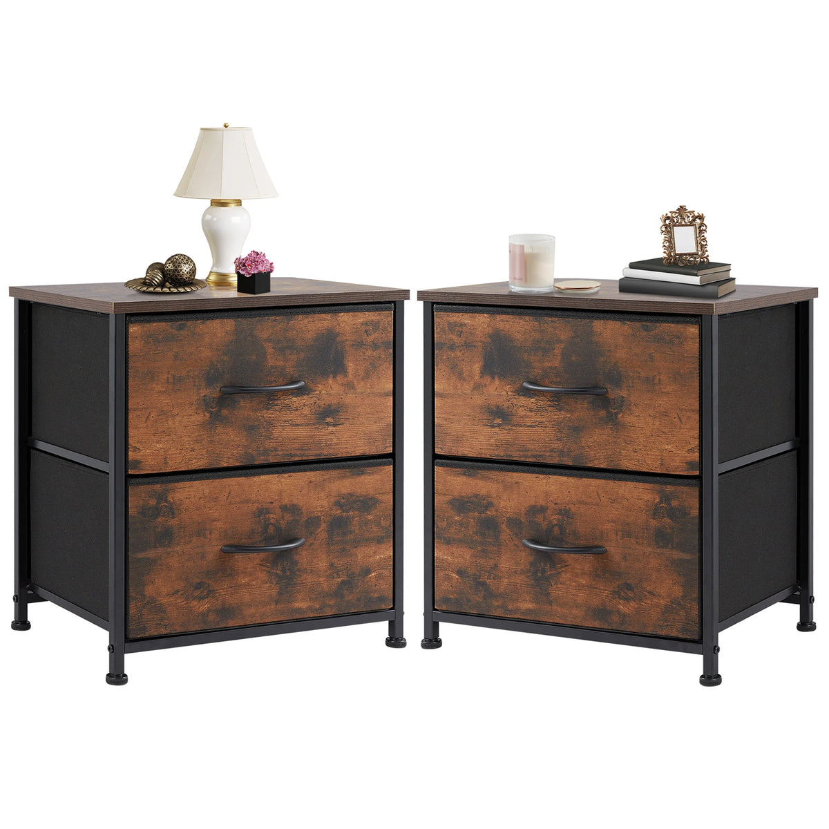 JHK Nightstand Bedside Table With Storage Drawers Cabinet